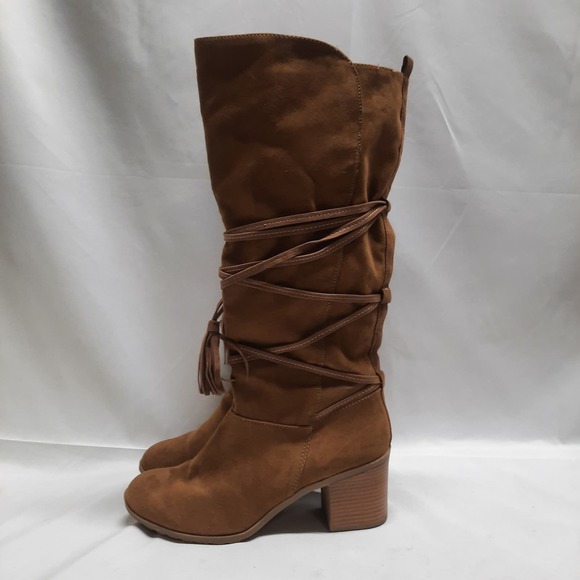 Jelly Pop Courtney Cowboy Style faux suede tan Boots 11 - Picture 3 of 9